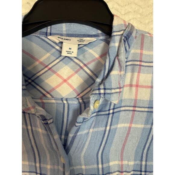 Old Navy the classic shirt Button up light blue plaid Size M - Picture 5 of 5